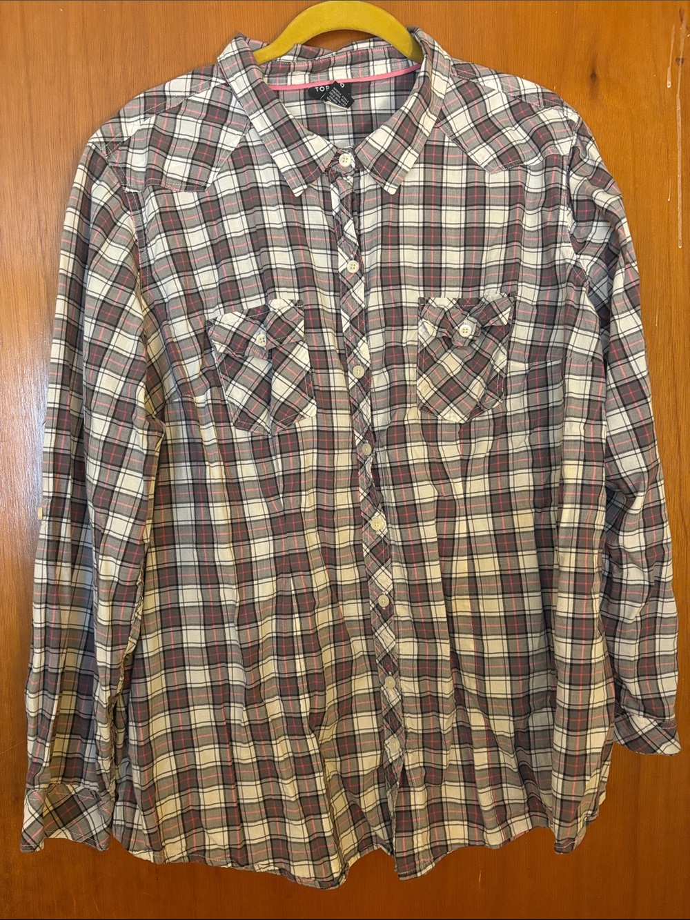Torrid Plaid Button-Up Shirt - Burgundy/Gray/White Size 3
